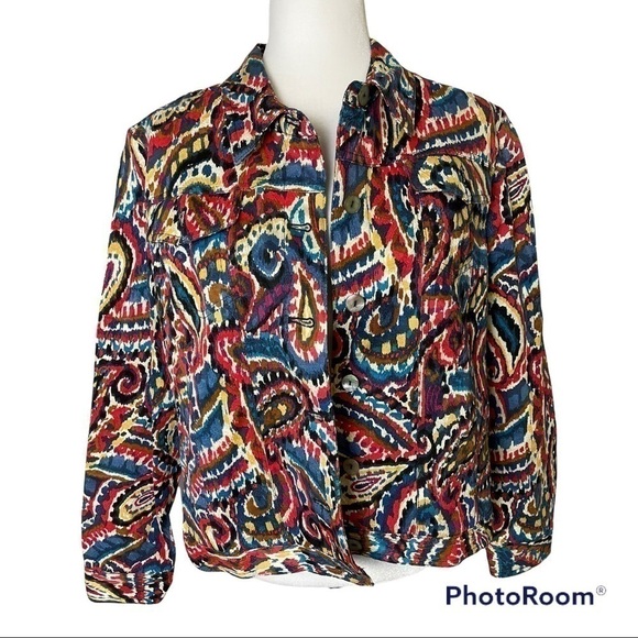 RUBY Rd. Multi Color Abstract Jacket w Pearl Buttons Sz 18 - Picture 2 of 7